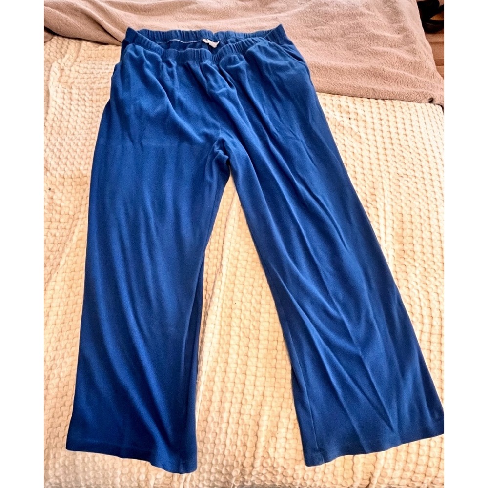 Woman Within Blue Fleece Lounge Pants‎ Size 3X Tall Elastic Waist Wide Leg
